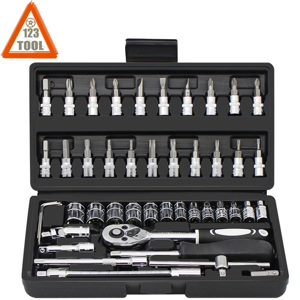 46pcs/Set Car Repair Tools Socket Set 1/4'' Drive Ratchet Wrench Spanner Screwdrive Hex Kits Household Combination Hand Tool Set
46pcs/Set Car Repair Tools Socket Set 1/4'' Drive Ratchet Wrench Spanner Screwdrive Hex Kits Household Combination Hand Tool Set