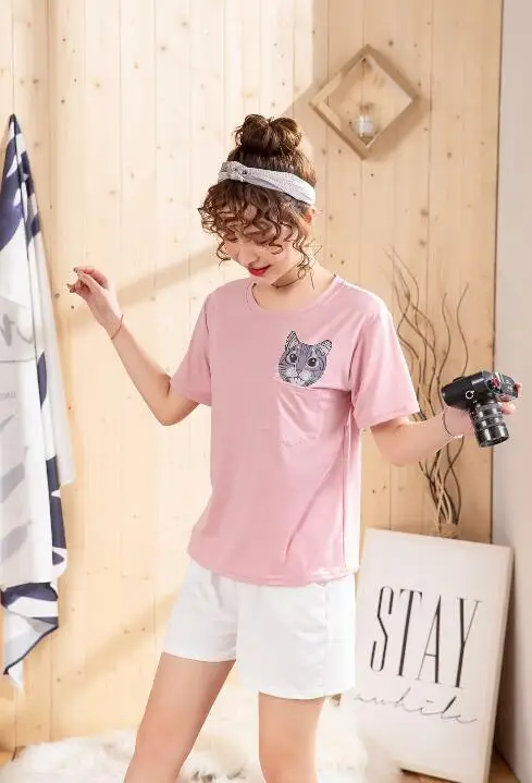 WAVMIT 2019 Summer Women Comfortable Cute Pajama Set Girl Print Pyjama Set Short Sleeve Sleepwear Suit Women Nightshirt Sets WAVMIT 2019 Summer Women Comfortable Cute Pajama Set Girl Print Pyjama Set Short Sleeve Sleepwear Suit Women Nightshirt Sets