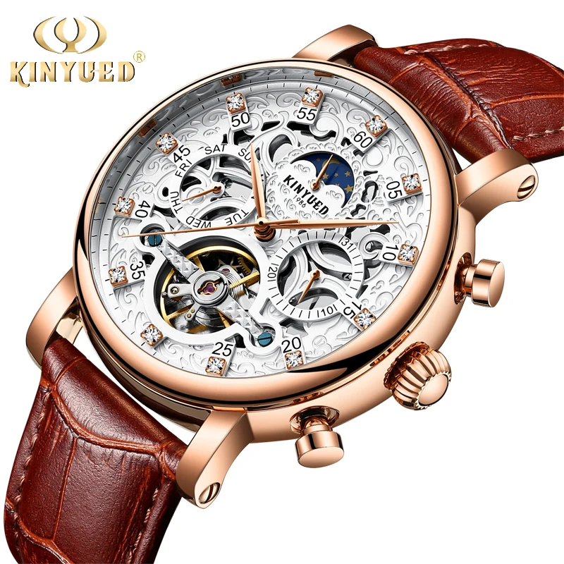 KINYUED Automatic Skeleton Watch Men Waterproof Moon Phase Calendar Mechanical Mens Watches Tourbillon Business Horloges Mannen
KINYUED Automatic Skeleton Watch Men Waterproof Moon Phase Calendar Mechanical Mens Watches Tourbillon Business Horloges Mannen