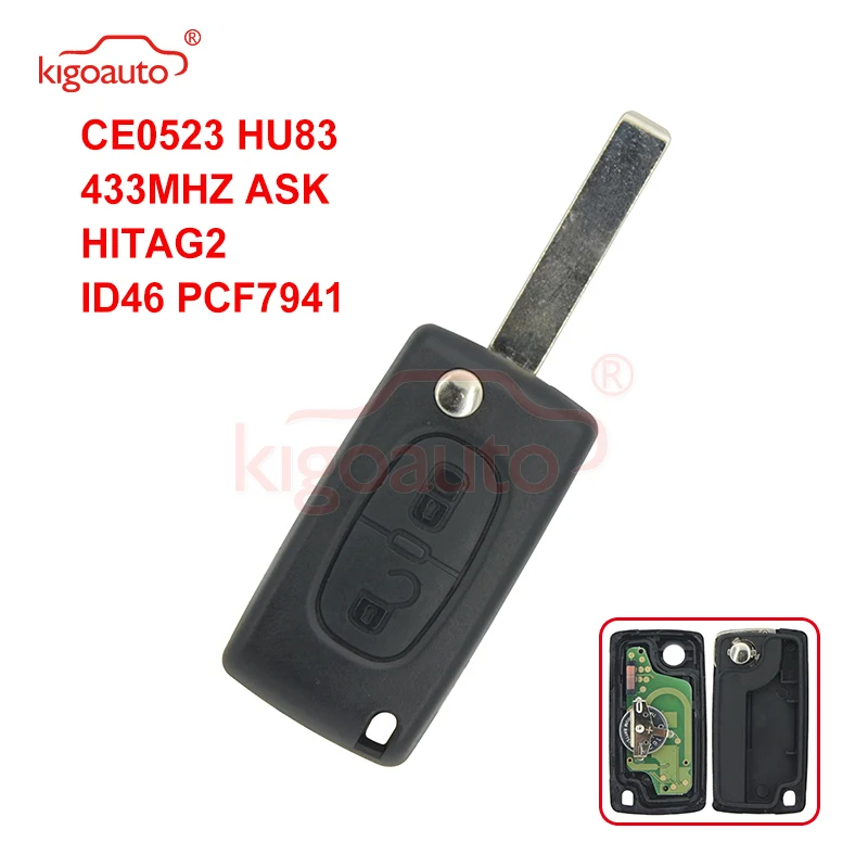 Kigoauto CE0523 Flip remote key 2 button HU83 434Mhz pcf7941 chip ASK for Peugeot 207 307 407 807
Kigoauto CE0523 Flip remote key 2 button HU83 434Mhz pcf7941 chip ASK for Peugeot 207 307 407 807