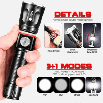 Powerful L2 T6 LED Flashlight Zoomable Flashlamp Magnetic COB LED Flash Light USB Rechargeable Torch Use 18650 Battery
Powerful L2 T6 LED Flashlight Zoomable Flashlamp Magnetic COB LED Flash Light USB Rechargeable Torch Use 18650 Battery