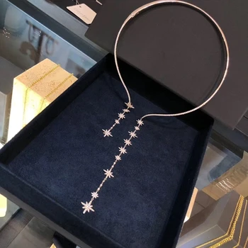 Solid 925 Sterling Silver Pointed Star Choker Necklace With AAA CZ Zircon Cuff Open Torques Chain Women Wedding Jewelry 
Solid 925 Sterling Silver Pointed Star Choker Necklace With AAA CZ Zircon Cuff Open Torques Chain Women Wedding Jewelry
