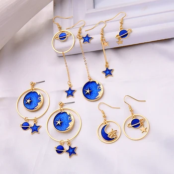 Simple Design Fashion Drop Earring For Women Blue Color Enamel Moon Star Earring Wholesale
Simple Design Fashion Drop Earring For Women Blue Color Enamel Moon Star Earring Wholesale