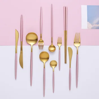 304 Stainless Steel Pink Gold Cutlery Set Dinnerware Dinner Knife Spoon Fork Chopsticks Dessert Tea Spoon Tableware Silverware
304 Stainless Steel Pink Gold Cutlery Set Dinnerware Dinner Knife Spoon Fork Chopsticks Dessert Tea Spoon Tableware Silverware