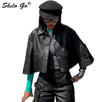 Genuine Leather Jacket Peter Pan Collar Single Breasted Flare Sleeve Coat Women Autumn Casual Highstreet Minimalist Outwer Tops
Genuine Leather Jacket Peter Pan Collar Single Breasted Flare Sleeve Coat Women Autumn Casual Highstreet Minimalist Outwer Tops