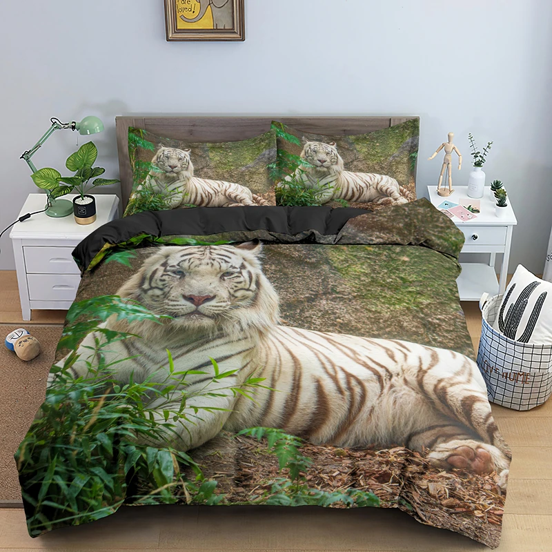 Zestaw pościeli 3D ze zwierzęcą grafiką - tygrys, kołdra, osłony, poszewka na poduszkę 2/3 sztuki - Wianko - 17