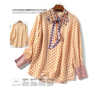 Summer Blouses Delicate Elegant Printing Temperament Long Sleeve Pure Silk Lace-up Lapel Blouses Woman 2020 New
Summer Blouses Delicate Elegant Printing Temperament Long Sleeve Pure Silk Lace-up Lapel Blouses Woman 2020 New