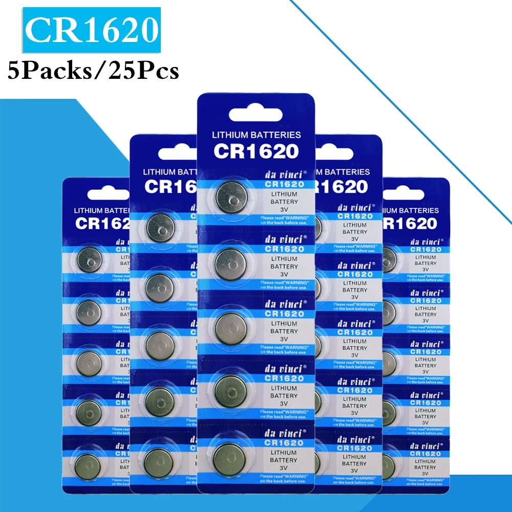 

25PCS/ 5 Pack CR1620 Button Batteries ECR1620 DL1620 5009LC Cell Coin Lithium Battery 3V CR 1620 For Watch Electronic Toy Remote