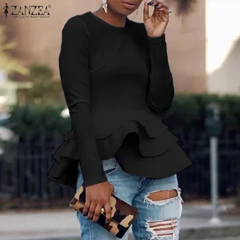 

2020 Spring Flounce Blouse ZANZEA Casual Long Sleeve Shirts Fashion Work OL Tunic Tops Women Elegant Solid Blusas Female Chemise