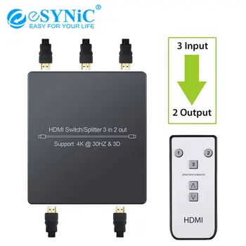 eSYNiC HDMI Switch HDMI Splitter 3 in 2 out HDMI Automatical Switcher with IR Remote Support 4k 3D HDMI 1.4 for DVD Player HDTV
eSYNiC HDMI Switch HDMI Splitter 3 in 2 out HDMI Automatical Switcher with IR Remote Support 4k 3D HDMI 1.4 for DVD Player HDTV