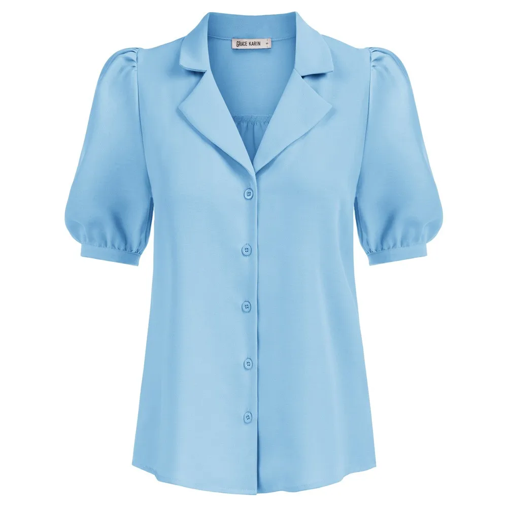 GK Women Notch Lapel Shirt Puffed Short Sleeves Button Placket Pleated Back Tops V-neck Causal Comfortable Shirt Female Clothing
GK Women Notch Lapel Shirt Puffed Short Sleeves Button Placket Pleated Back Tops V-neck Causal Comfortable Shirt Female Clothing