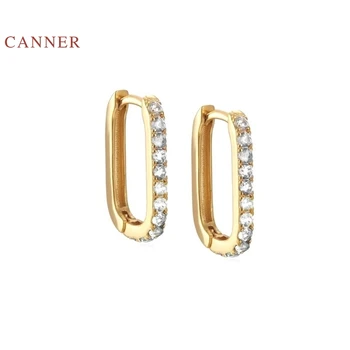 

CANNER Oval Micro-set zircon Stud Earrings 100% 925 Sterling Silver Zircon Earrings For Women Gold Jewelry Aretes De Mujer