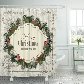 Colorful Garland Christmas and New Year with Bullfinches Pine Branches Rowan Berries Vintage Green Shower Curtain Waterproof
Colorful Garland Christmas and New Year with Bullfinches Pine Branches Rowan Berries Vintage Green Shower Curtain Waterproof
