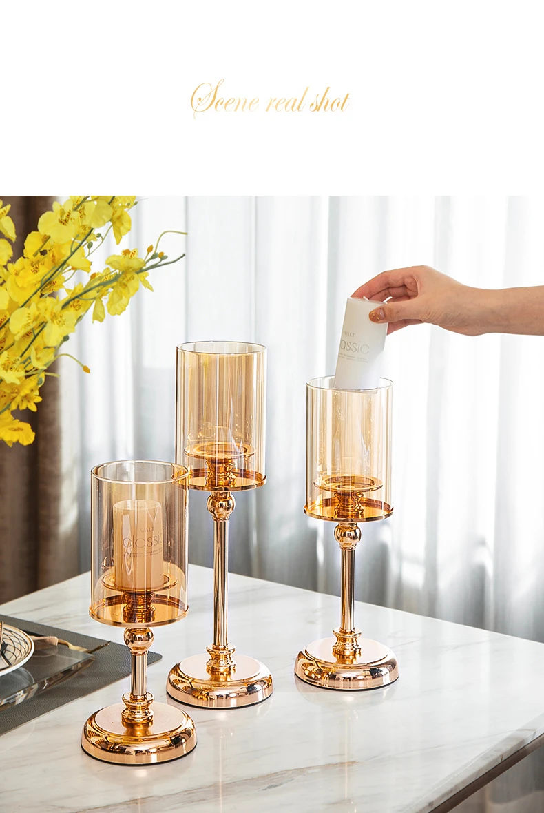 Generic Nodic Style Candle Holders, Luxury Metal Glass Candlesticks
