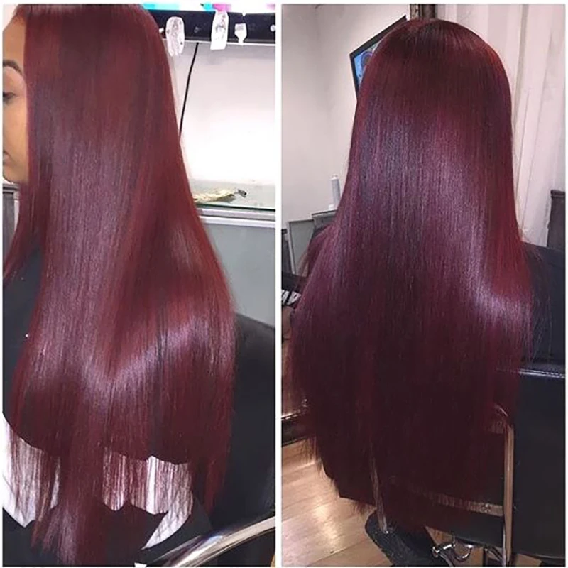 10-30Inch Straight Brazilian Wine Red 13x6 99J Lace Front Human Hair Wigs Pre Plucked With Baby Hair