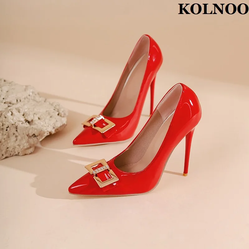 

Kolnoo 2022 New Style Womens Stiletto High Heels Pumps Slip-on Patent Leather Party Dress Shoes Evening Club Fashion Court Shoes