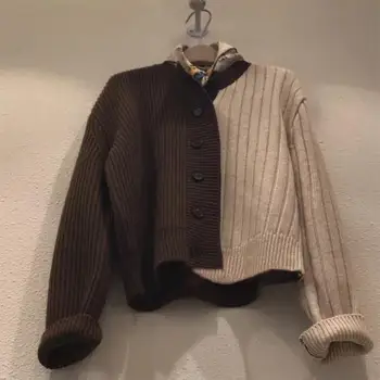 Korean Contrast Color Patchwork Cardigan Cardigans Women V Neck Long Sleeve Single Breast Knit Pull Vertical Ribbed Sweater
Korean Contrast Color Patchwork Cardigan Cardigans Women V Neck Long Sleeve Single Breast Knit Pull Vertical Ribbed Sweater