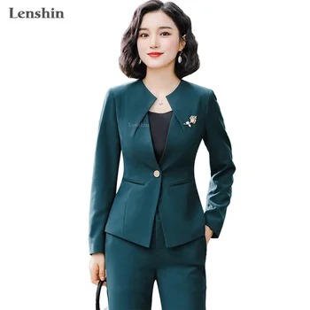 Lenshin 2 Piece Set Simple Formal Pant Suit Blazer with Pockets Office Lady Designs Women Single Button Green Jacket and Pant
Lenshin 2 Piece Set Simple Formal Pant Suit Blazer with Pockets Office Lady Designs Women Single Button Green Jacket and Pant