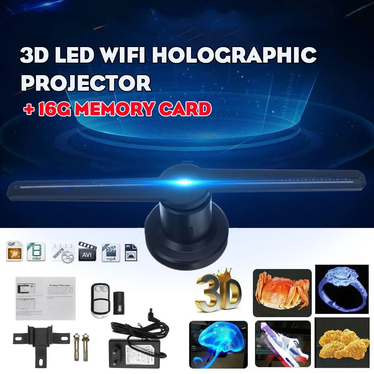 3D LED WiFi Holographic Projector Display Fan 32G TF Hologram Advertising Imaging Advertisement Player Machine LED Fan light
3D LED WiFi Holographic Projector Display Fan 32G TF Hologram Advertising Imaging Advertisement Player Machine LED Fan light