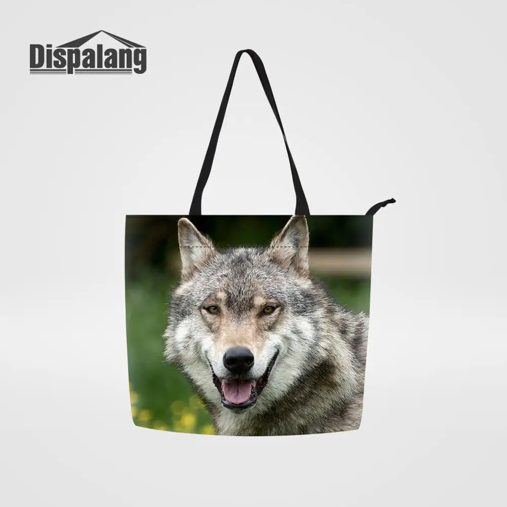 

Dispalang Custom Shopper Tote Bag Animal Wolf Print Women Shopping Handbags Lion Design Reusable Shoulder Grocery Top-Handle Bag