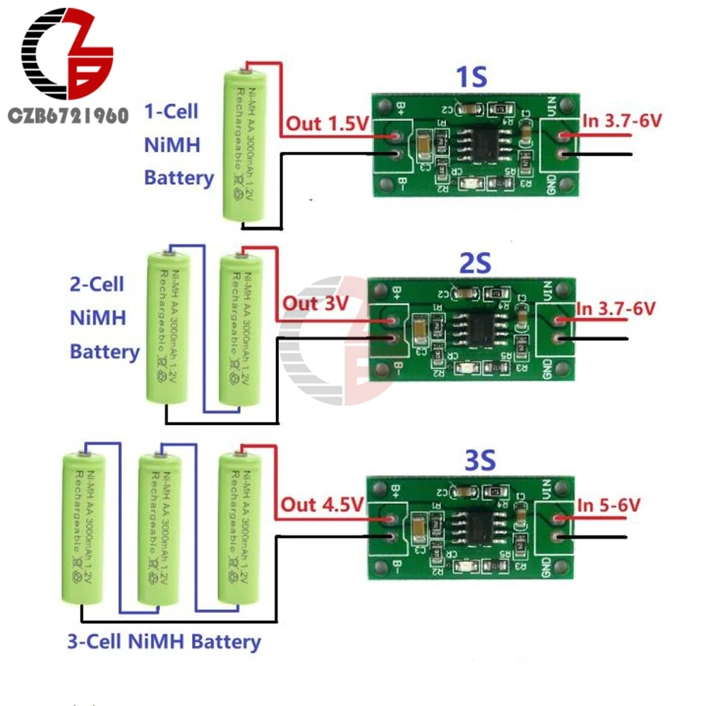 

1S 2S 3S CELL 1A NiMH Rechargeable Lithium Battery Smart Charger Module Charging voltage 1.5V 3V 4.5V 5V Input 3.7V-6V 3.8V 4.2V