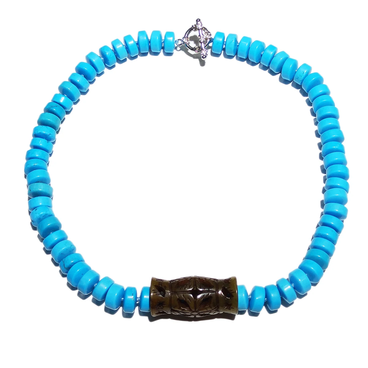 

Lii Ji Синий Бирюзовый говлит коричневый нефрит резной кулон синее ожерелье чокер ожерелье 56 см/22 дюйма женские ювелирные изделия подарок распродажа