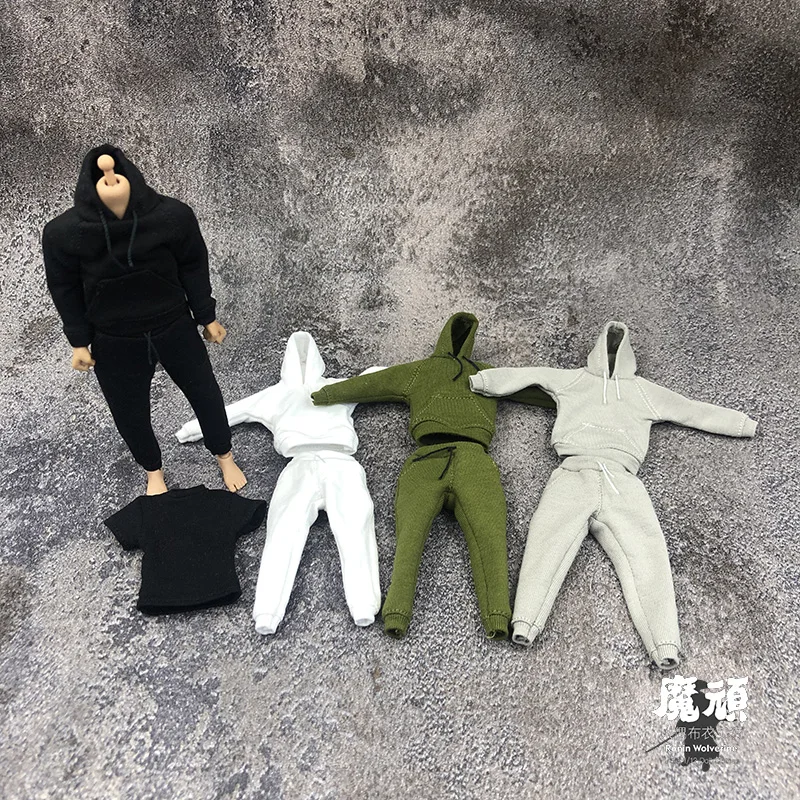 

3 Pieces 1/12 Hoodies Male Soldier Shirt Trousers Short Sleeves T Shirt Sports Clothes Suit For 6 Inches Action Figures