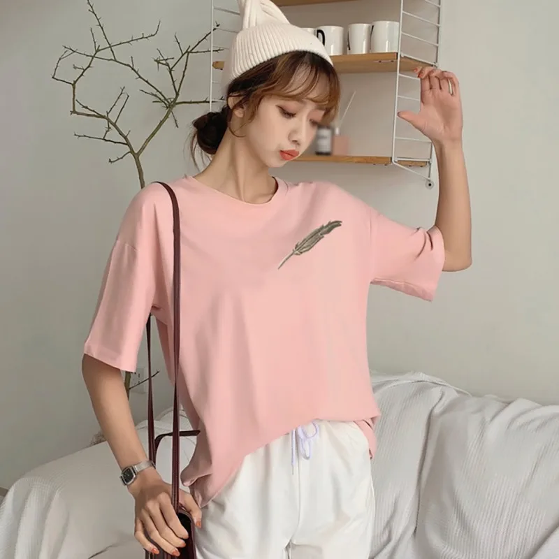 Korean Pattern Embroidery Loose Basic T Shirt Summer Short Sleeve Simple T-shirts for Women harajuku Kawaii funny student tshirt
Korean Pattern Embroidery Loose Basic T Shirt Summer Short Sleeve Simple T-shirts for Women harajuku Kawaii funny student tshirt