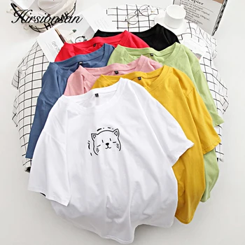 Hirsionsan Women Summer 100% Cotton T Shirt Short-Sleeve Oversized Casual Basic Jumper Kawaii Cat Print Pullover Female Clothes
Hirsionsan Women Summer 100% Cotton T Shirt Short-Sleeve Oversized Casual Basic Jumper Kawaii Cat Print Pullover Female Clothes