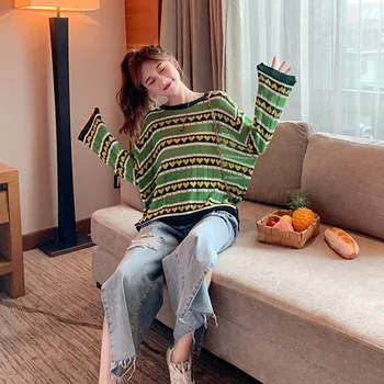 Hot Sweters For Women Fashion Heart Printed Striped Jumper Sweaters Female Autumn Long Sleeve Casual Knit Pullovers 
Hot Sweters For Women Fashion Heart Printed Striped Jumper Sweaters Female Autumn Long Sleeve Casual Knit Pullovers