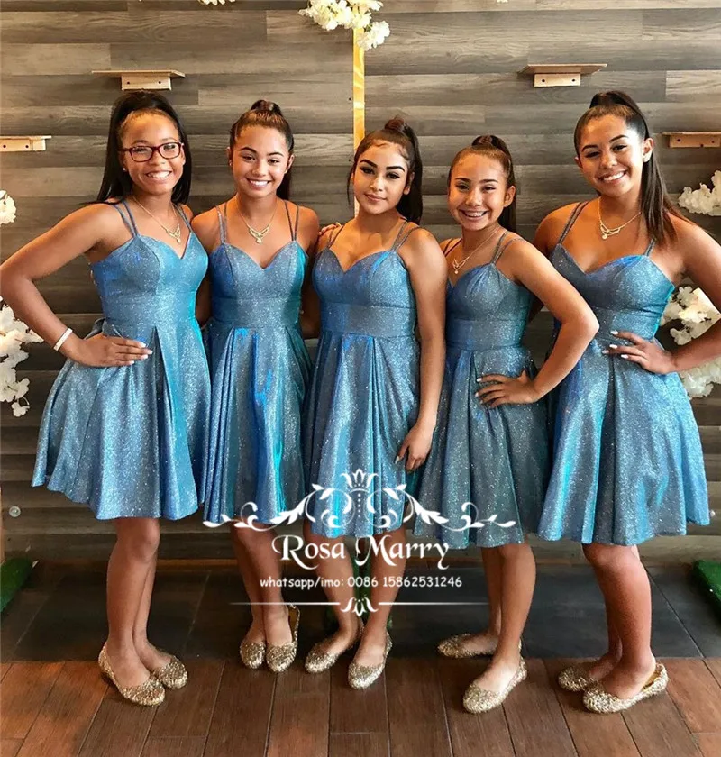 

Sexy Blue Sequined Short Bridesmaids Dresses 2020 A Line Plus Size Cheap Knee Length Maid Of Honors Wedding Guest Party Gown