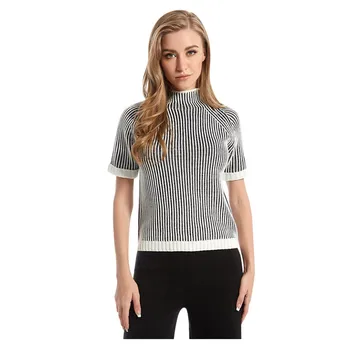 Women High Collar Short-sleeved Black And White Striped Sweater Turtleneck Slim Fit Pullover Sweater For Lady Fashion #3 
Women High Collar Short-sleeved Black And White Striped Sweater Turtleneck Slim Fit Pullover Sweater For Lady Fashion #3