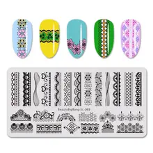 BEAUTYBIGBANG 6*12 CENTÍMETROS Prego Carimbar Placas Retângulo Rendas Francês Nail Art Stamping Template Manicure Nail Art Imagem Da Placa XL-069(China)