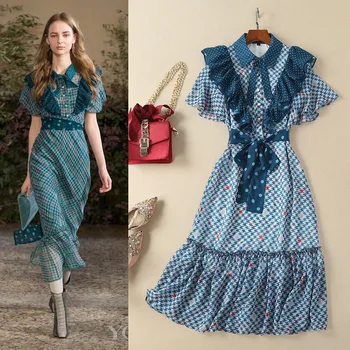European Grand Prix 18 Summer zou xiu kuan Turndown Collar Lace Short-Sleeved Ruffled Houndstooth Polka Dot Pattern Dress
European Grand Prix 18 Summer zou xiu kuan Turndown Collar Lace Short-Sleeved Ruffled Houndstooth Polka Dot Pattern Dress