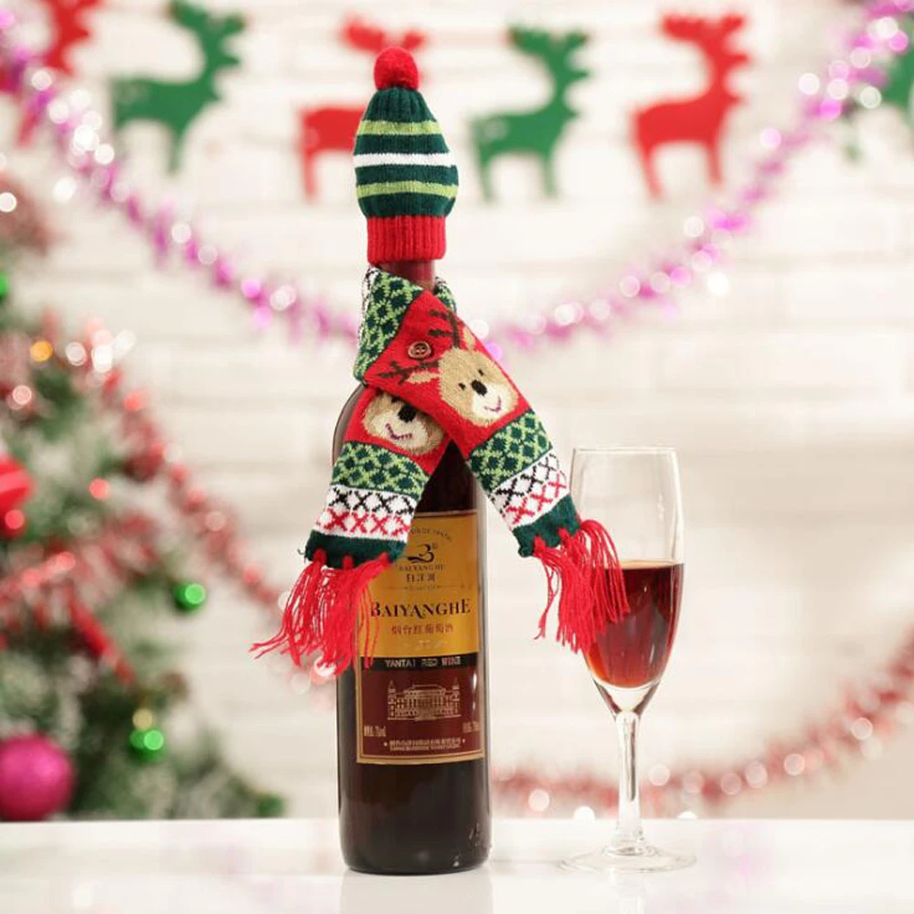 Lovely Santa Claus Champagne Wine Bottle Knitting Hats and Scarf Xmas Home Party Table Decorations Christmas Decoration Gifts
Lovely Santa Claus Champagne Wine Bottle Knitting Hats and Scarf Xmas Home Party Table Decorations Christmas Decoration Gifts