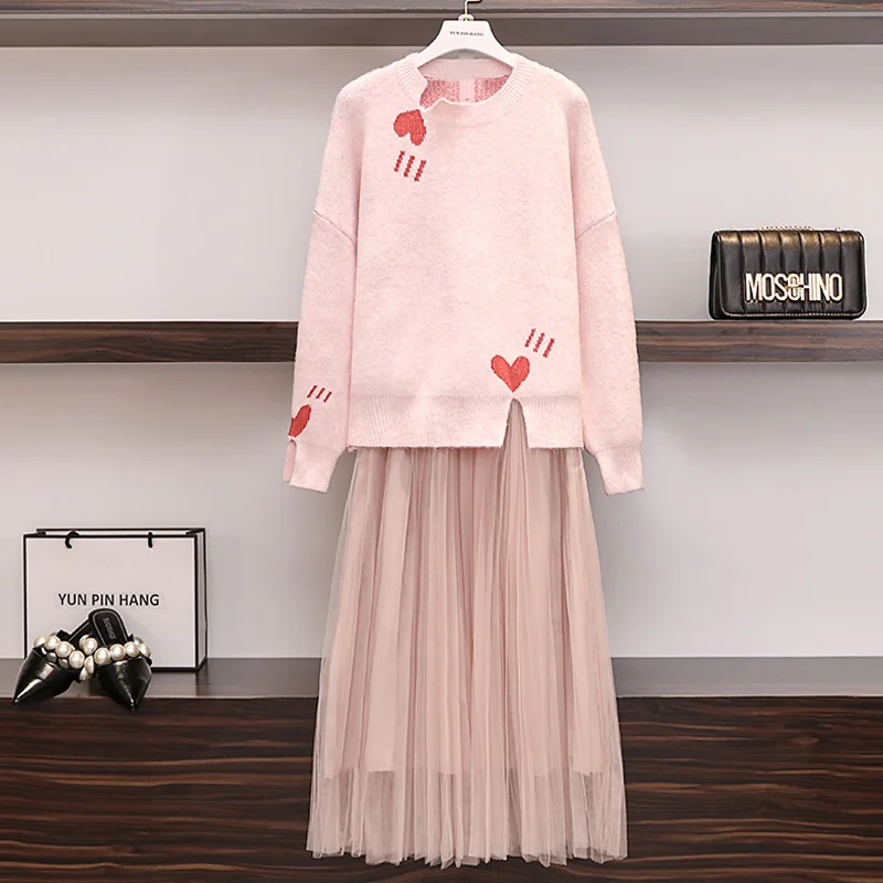 Cute Women Pink Knitted Two Piece Set Loose Split Warm Sweater pullovers Top And Hight Waist Slim Mesh Skirt Elegant Autumn Suit
Cute Women Pink Knitted Two Piece Set Loose Split Warm Sweater pullovers Top And Hight Waist Slim Mesh Skirt Elegant Autumn Suit