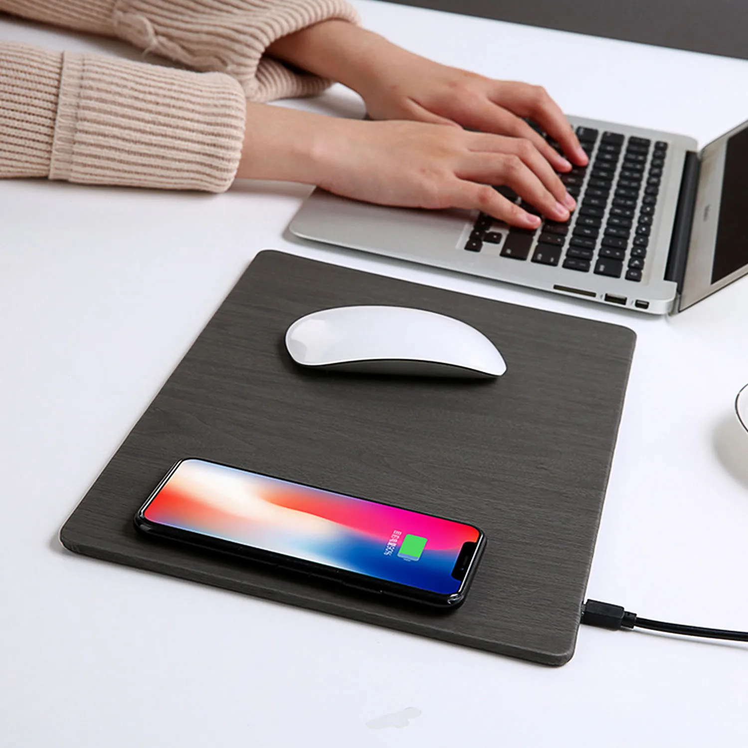 Besegad 2 in 1 10W Wireless Charger Mousepad Universal PU Wood Texture Mouse Pad Mat for Samsung Galaxy Note 10 Plus Huawei | Компьютеры и