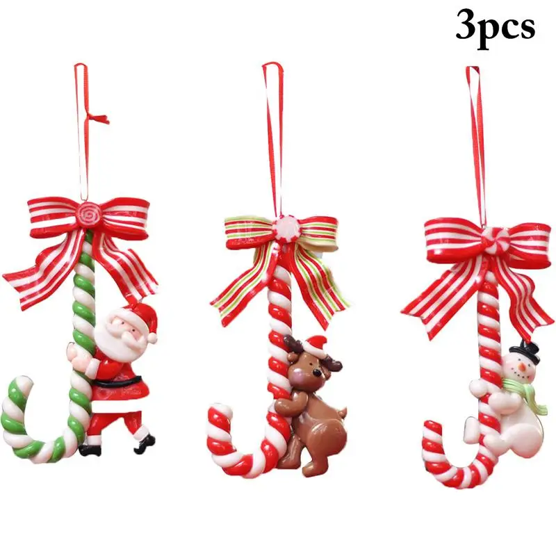 

3pcs Christmas Candy Cane Ornament Santa Snowman Xmas Tree Decor Hanging Decor Christmas New Year Supplies