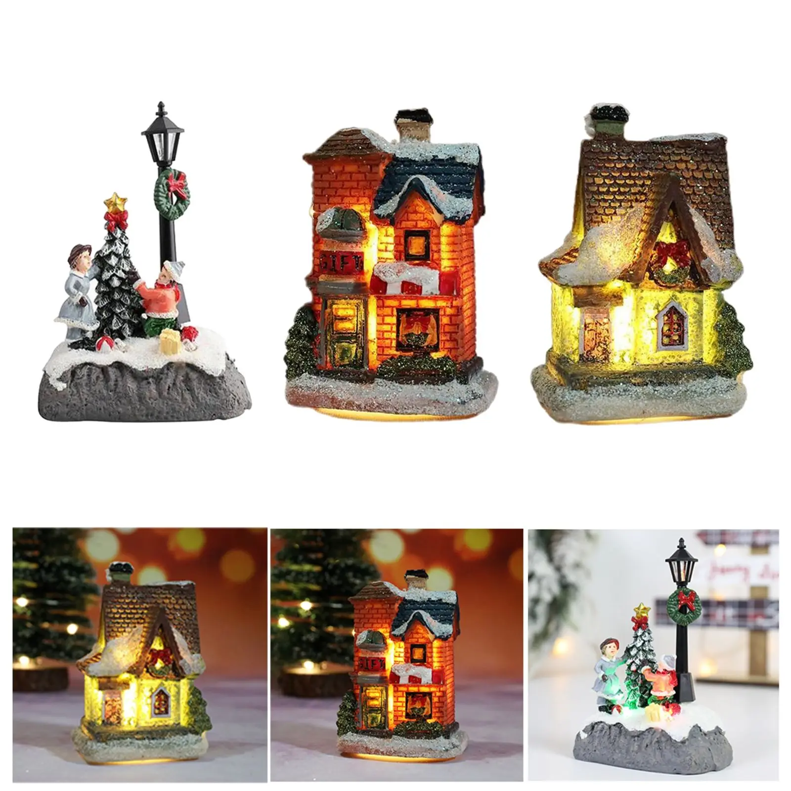 2 шт. Рождественский Снежный домик светодиодный ная лампочка из смолы настольное