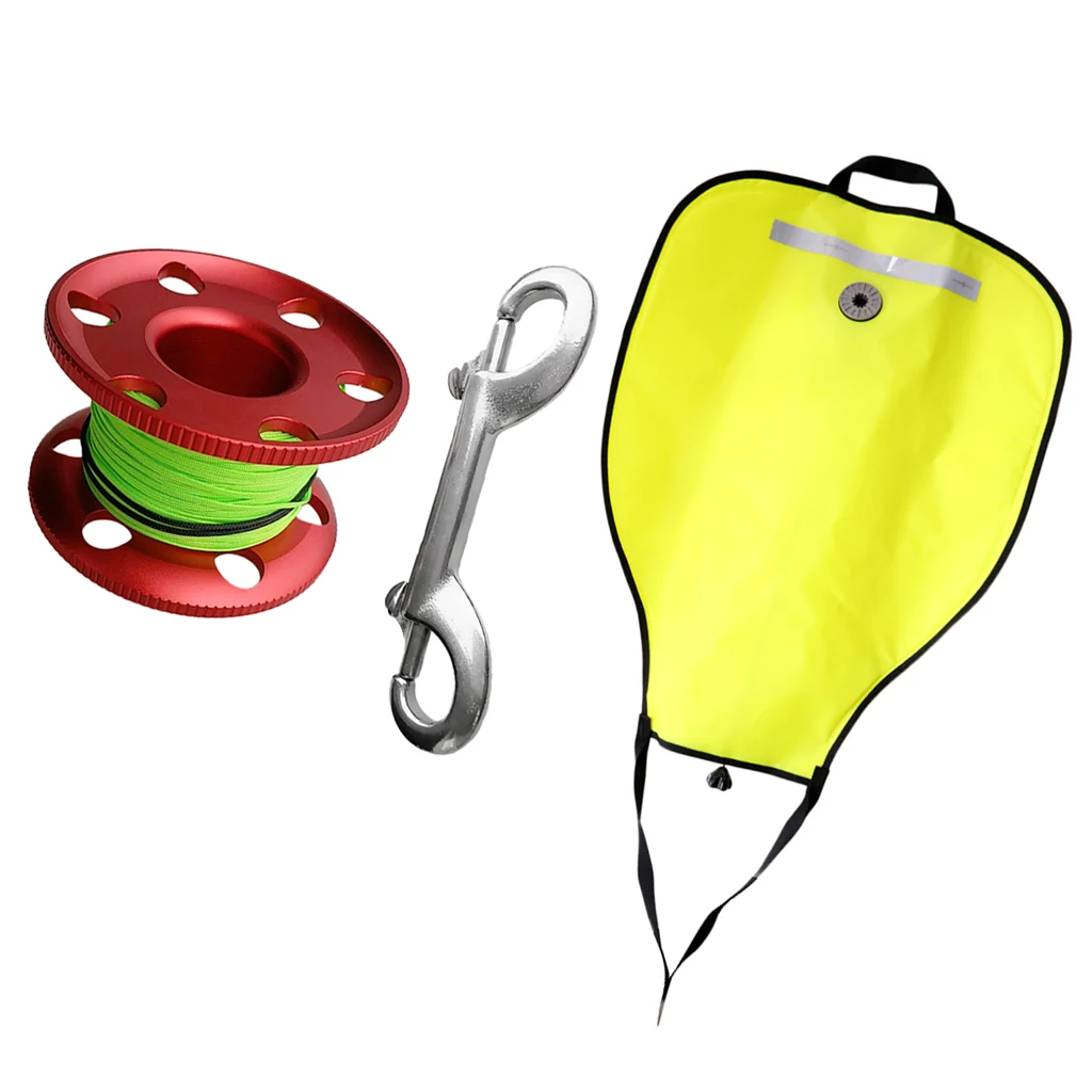 High Visible 50lbs Lift Bag Salvage with Dump Valve Yellow & Compact Finger Spool Reel Rope with Stainless Steel Clip Set
High Visible 50lbs Lift Bag Salvage with Dump Valve Yellow & Compact Finger Spool Reel Rope with Stainless Steel Clip Set