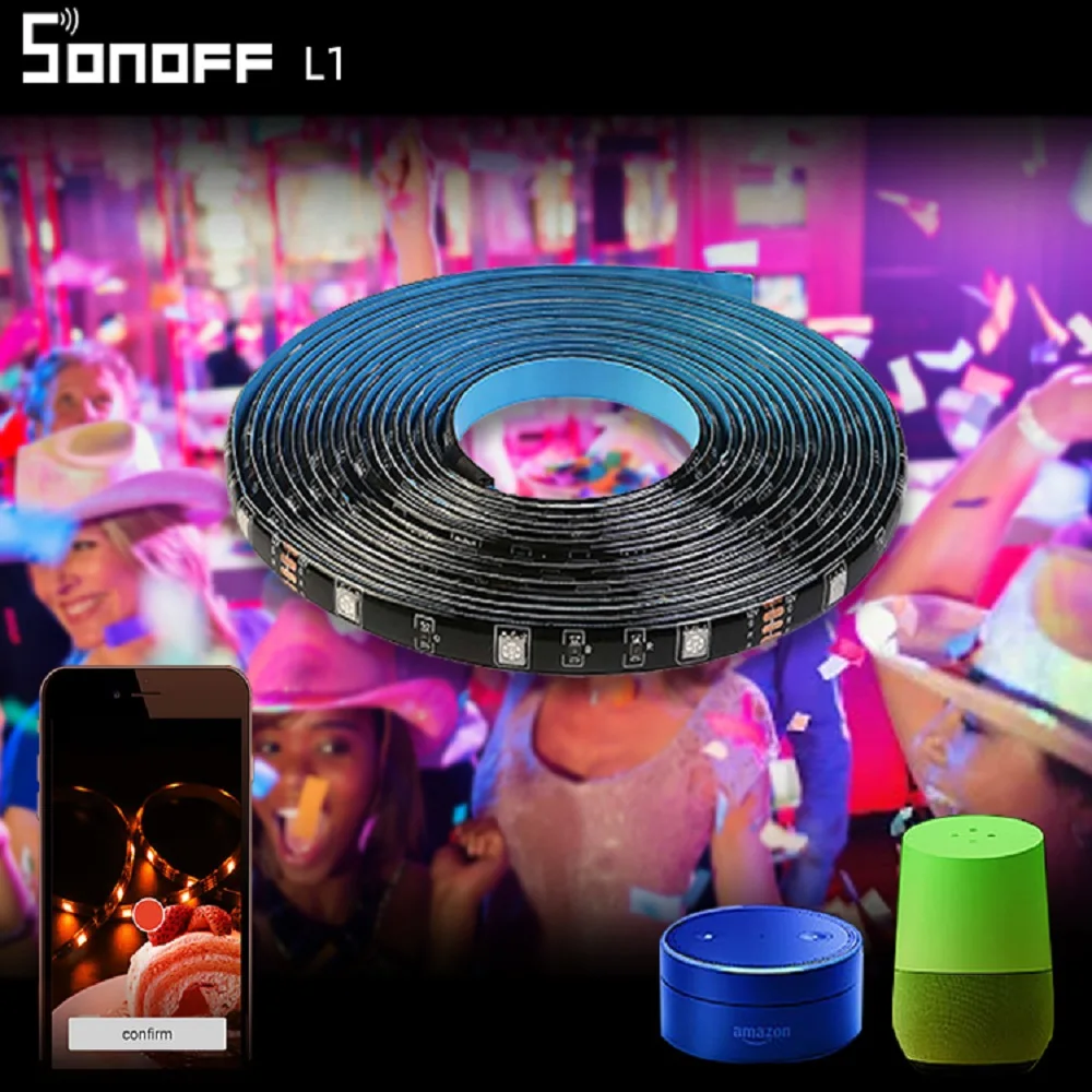 SONOFF L1 Wifi Smart Led Light Strip 2m/5m Waterproof 5050 RGB Dimmable Controller Alexa Google Home Livingroom Dance with Music
SONOFF L1 Wifi Smart Led Light Strip 2m/5m Waterproof 5050 RGB Dimmable Controller Alexa Google Home Livingroom Dance with Music