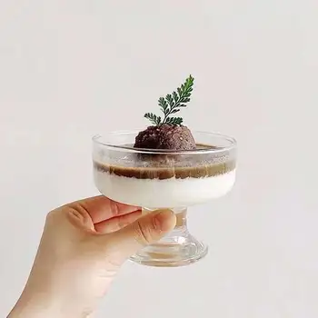 

265ml Ice Cream Glass Cup Transparent Lead-free Dessert Salad Bowl Breakfast Yogurt Cup Bar Cocktail Glass Drinking Glasses 2Pcs