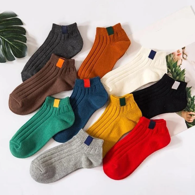 Unisex Cotton Ankle Socks Solid Color Striped Soft Casual Slippers Shorts Socks
