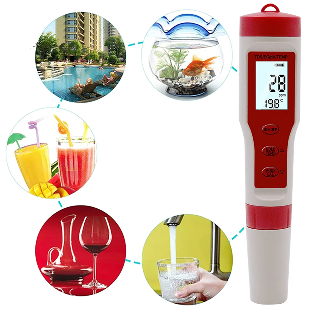 Professional 4 in 1 TDS/EC/PH/Temperature Meter Digital Water Quality Monitor Tester for Pools, Drinking Water, Aquariums
Professional 4 in 1 TDS/EC/PH/Temperature Meter Digital Water Quality Monitor Tester for Pools, Drinking Water, Aquariums