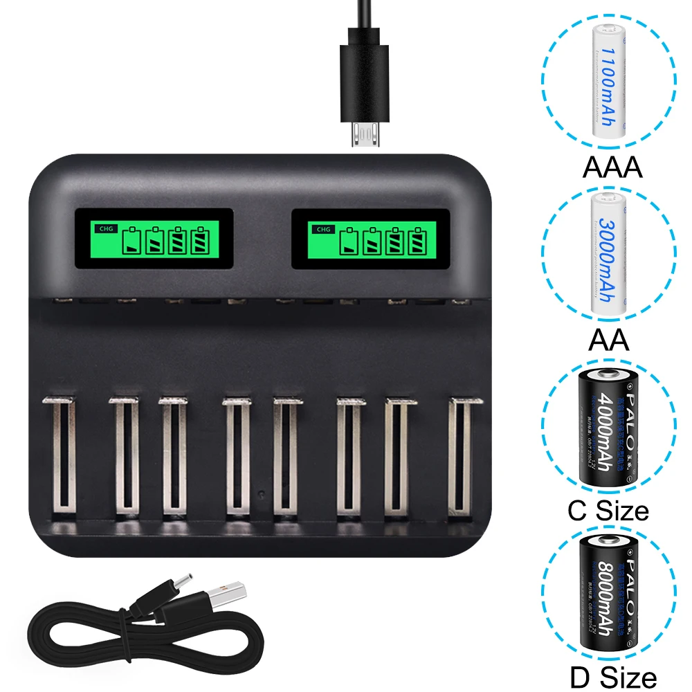 USB Smart battery Charger 8 slots LCD display for AA AAA SC C D Size Rechargeable Battery 1.2V Ni-MH Ni-CD Quick Charger
USB Smart battery Charger 8 slots LCD display for AA AAA SC C D Size Rechargeable Battery 1.2V Ni-MH Ni-CD Quick Charger