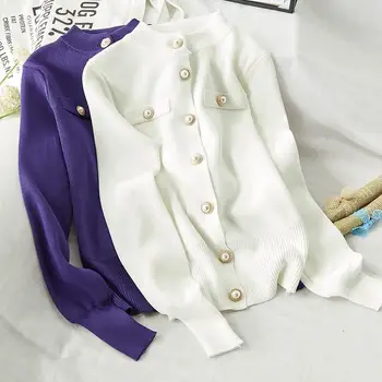 Fall Elegant Lady Temperament Button Cardigan Casual Women Cardiagn Spring Solid Single-Breasted Short Sweater 
Fall Elegant Lady Temperament Button Cardigan Casual Women Cardiagn Spring Solid Single-Breasted Short Sweater