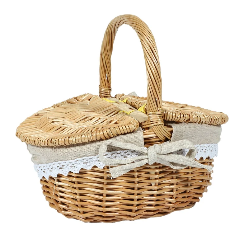 Handmade Wicker Basket with Handle, Wicker Camping Picnic Basket with Double Lids, Shopping Storage Hamper Basket with Cloth Lin
Handmade Wicker Basket with Handle, Wicker Camping Picnic Basket with Double Lids, Shopping Storage Hamper Basket with Cloth Lin