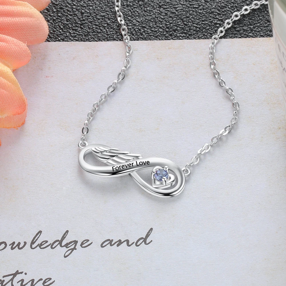 Personalized Angel Wings Infinity Pendant Necklace with Heart Birthstone Engraving Custom Letter Name Necklaces Best Gift
Personalized Angel Wings Infinity Pendant Necklace with Heart Birthstone Engraving Custom Letter Name Necklaces Best Gift