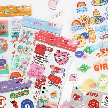 VanYi 6Pcs/pack 8 Designs Happy Time PVC/Sticker Plants Creative Stickers Bullet Journal Deco Skateboard Stationery Stickers