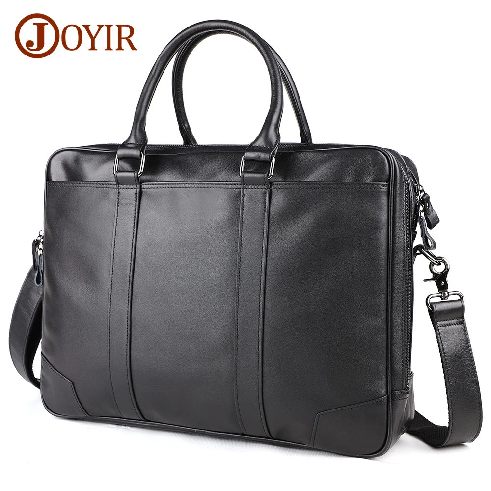 

JOYIR Genuine Leather Handbags Men Briefcase for 15.6" Laptop Busniess Shoulder Bag Male Messenger Bags Document Office Bag Tote